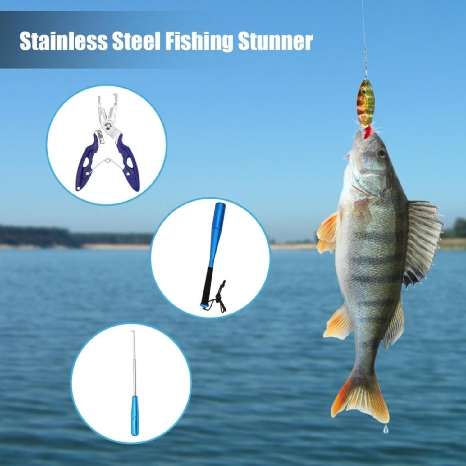 3-piece Fishing Fish-Killer Set 24.5 Cm Aluminum Fish-Killer Includes Fishing Pliers And Hook Remover Fishing Accessories For Beginners Outdoor Carp And Trout Fishing – Multi-piece Party Gift Set photo 3