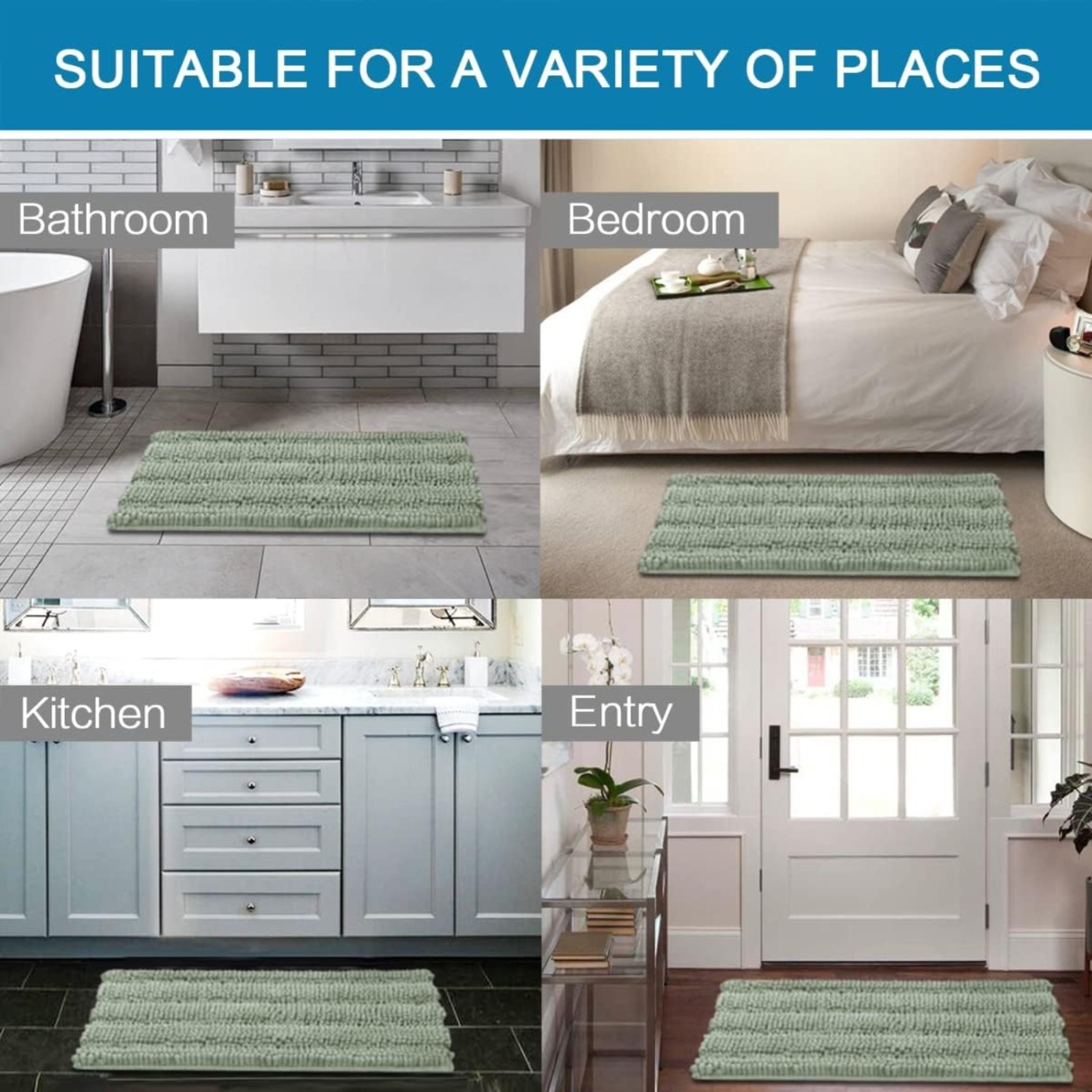 2-piece Set Of Sage Green Bath Mats, Machine-washable Bathroom Mat Set (81 X 51 Cm + 61 X 43 Cm) photo 4
