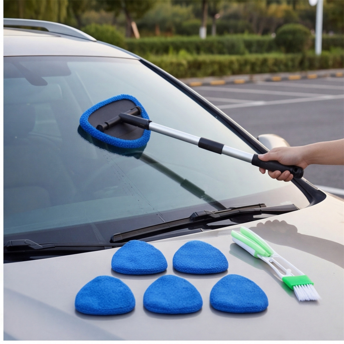 7-Piece Car Cleaning Kit With Telescopic Handle, Covers, And Vent Brush photo 1