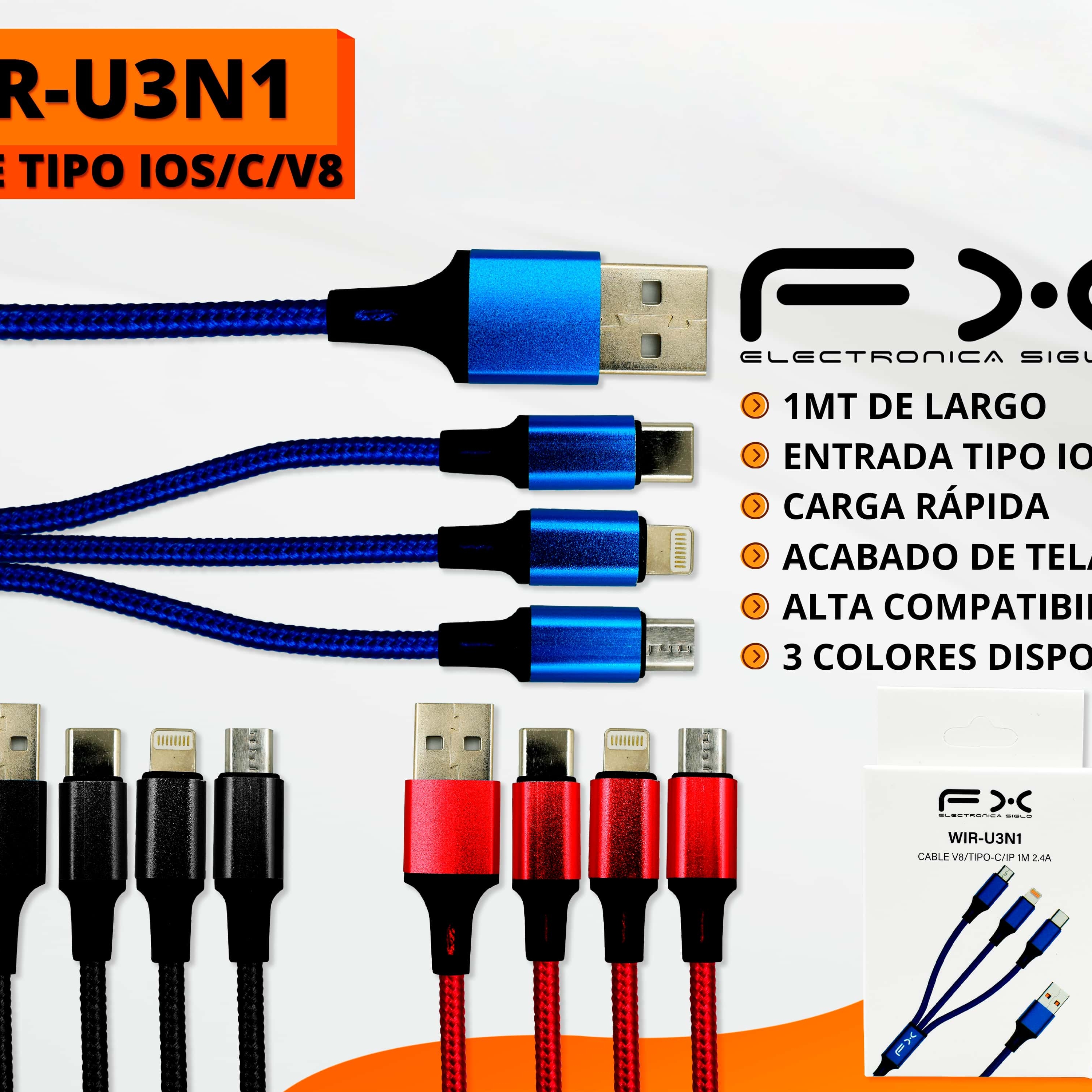 Three-in-one Charging Cable Type-c/micro/ios 1m Red photo 1