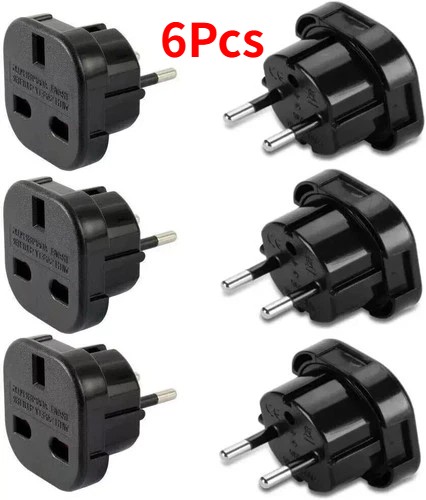 6X Black UK To EU Travel Adaptor Europe European Plug Adapter UK 3 Pin To 2 Pin photo 5