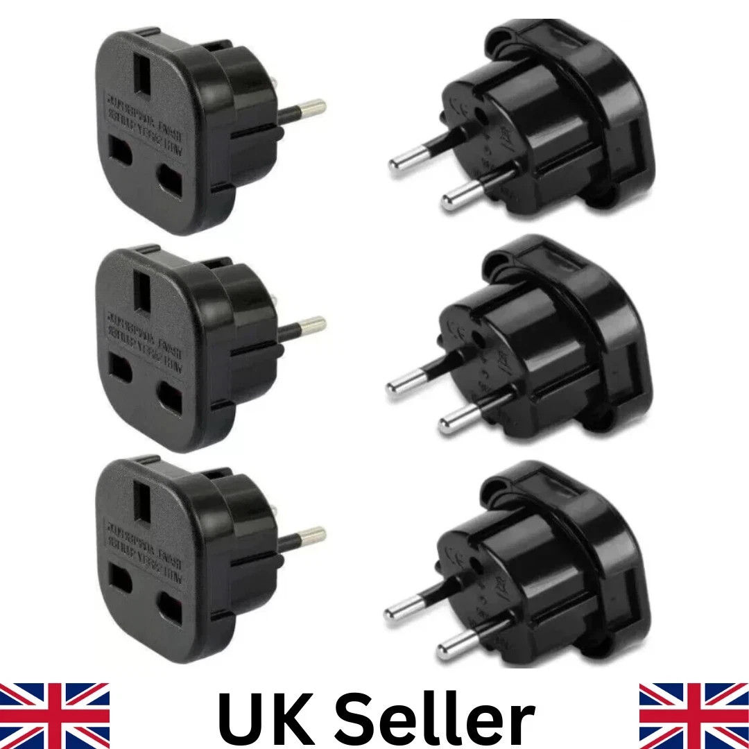 6X Black UK To EU Travel Adaptor Europe European Plug Adapter UK 3 Pin To 2 Pin photo 1