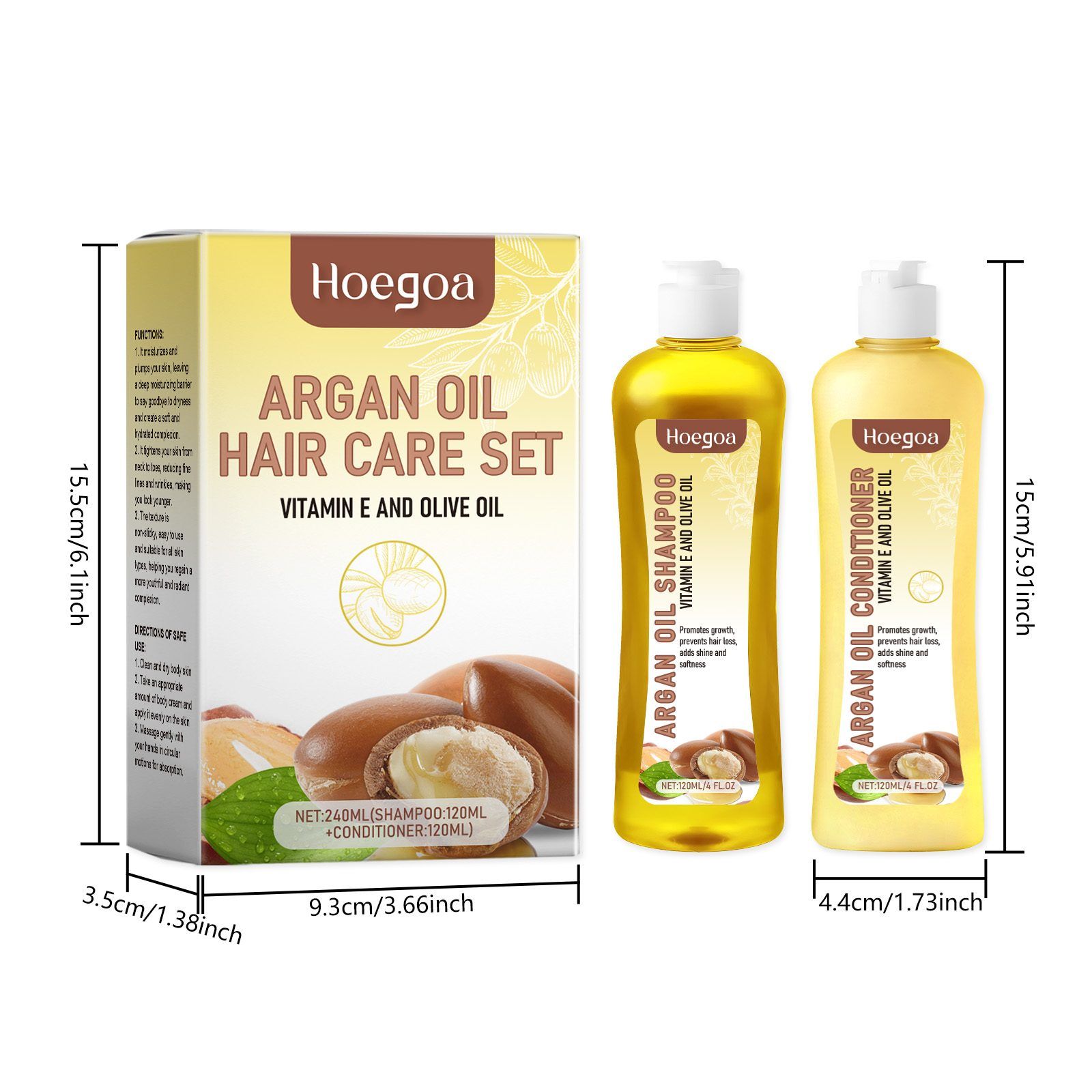 HOEGOA Argan Shampoo and Conditioner Set, 120 ml Shampoo + 120 ml Conditioner photo 2