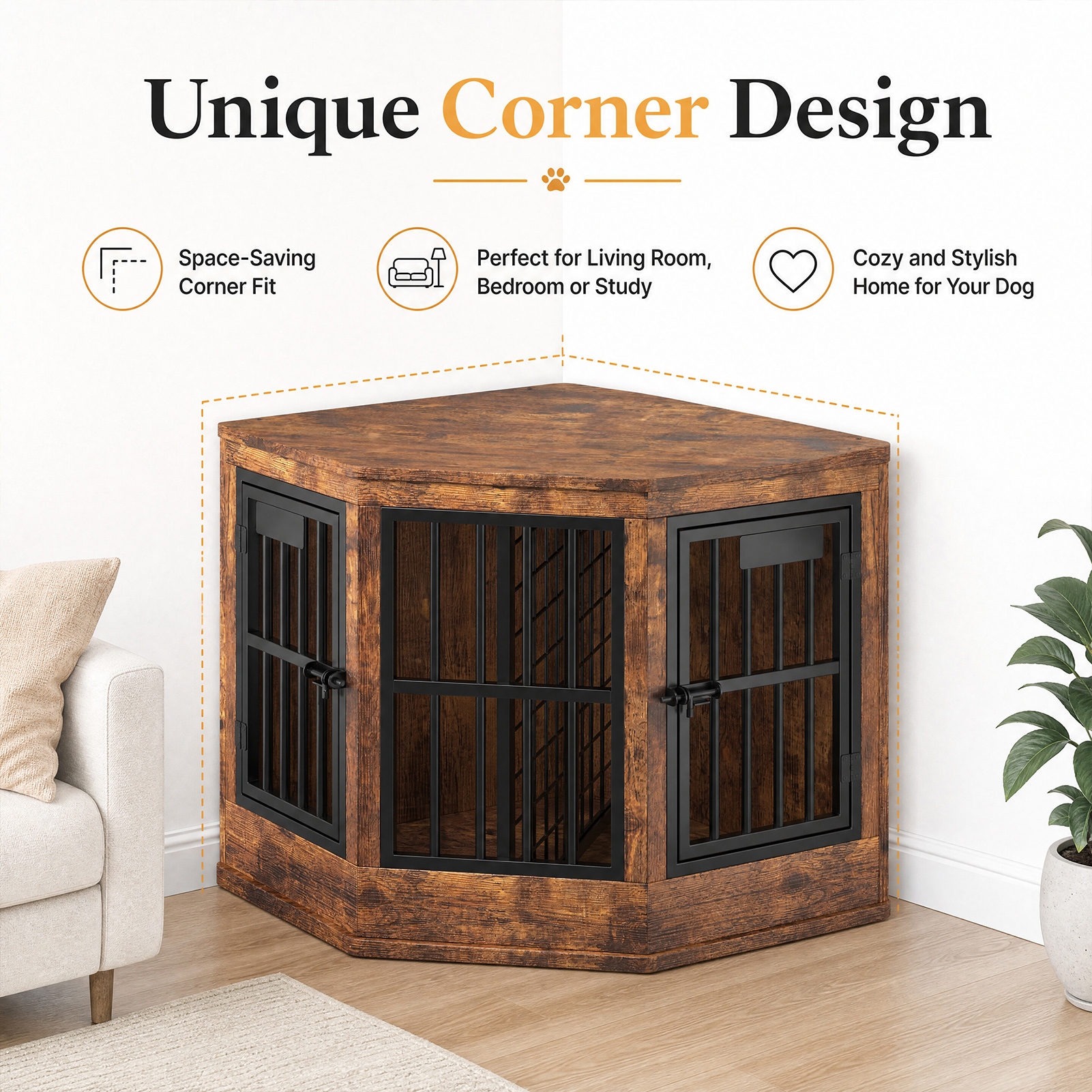 Corner Dog Crate Furniture Modern Indoor Dog Cage Decorative Pet House TV Stand For Medium And Large Sized Dogs Brown photo 2