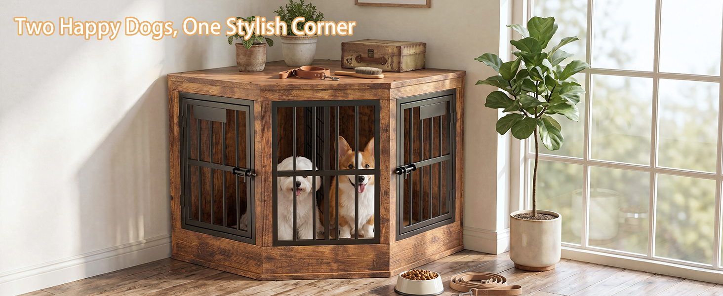 Corner Dog Crate Furniture Modern Indoor Dog Cage Decorative Pet House TV Stand For Medium And Large Sized Dogs Brown photo 6