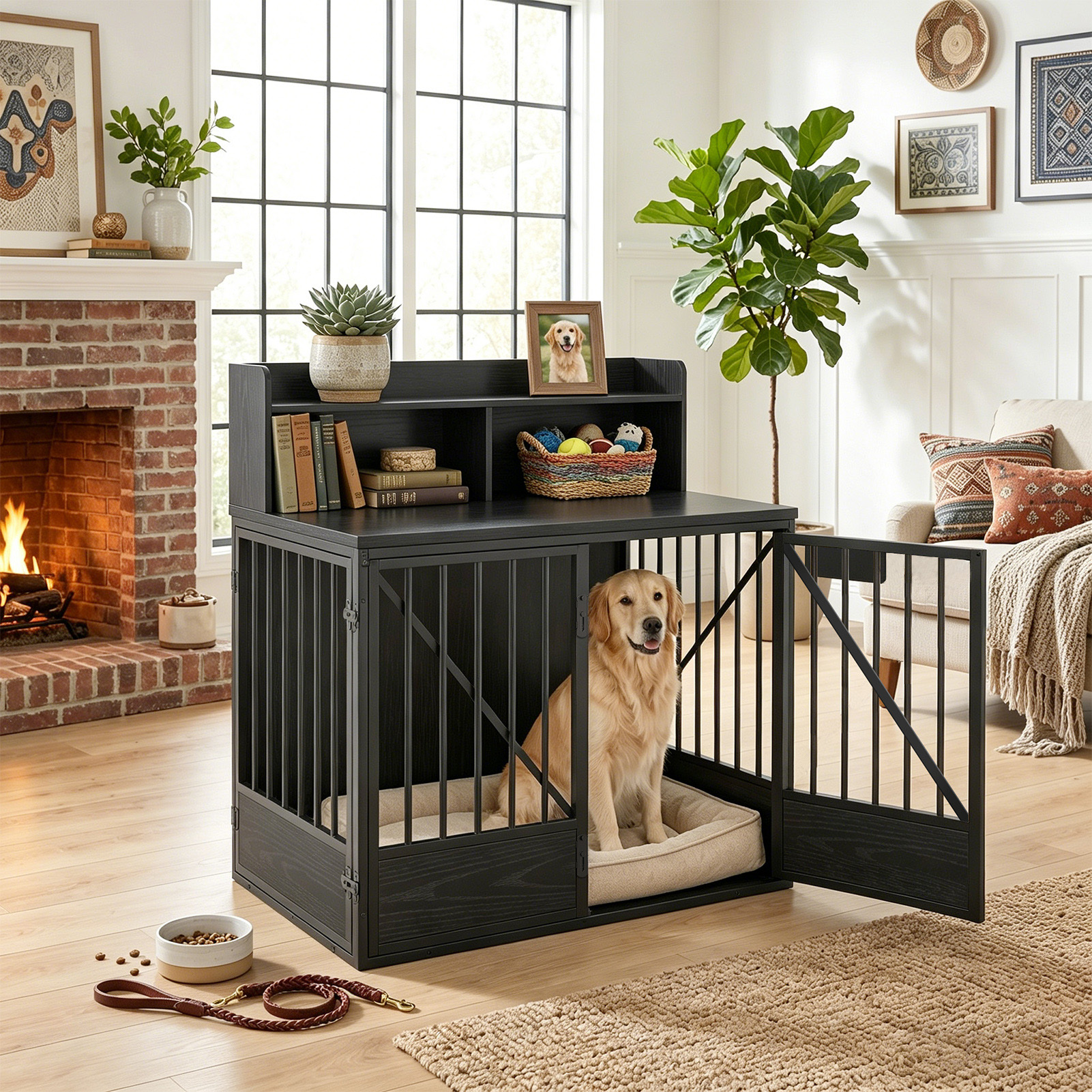 Dog Crate Large Capacity Multifunctional Spacious Top Pet Kennel With 2 Open Storage Compartment photo 2