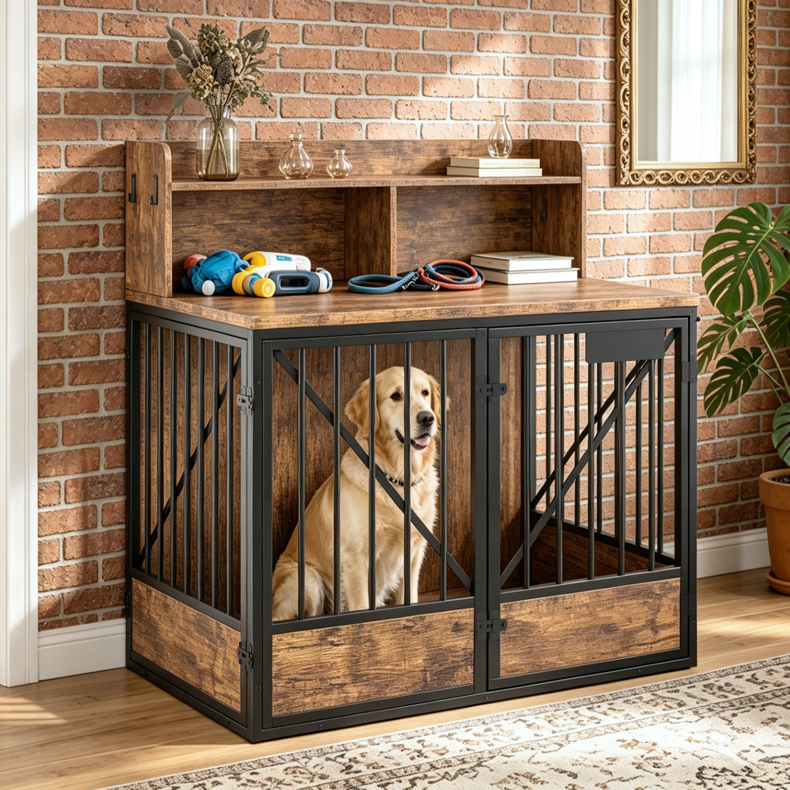 Dog Crate Large Capacity Multifunctional Spacious Top Pet Kennel With 2 Open Storage Compartment photo 2