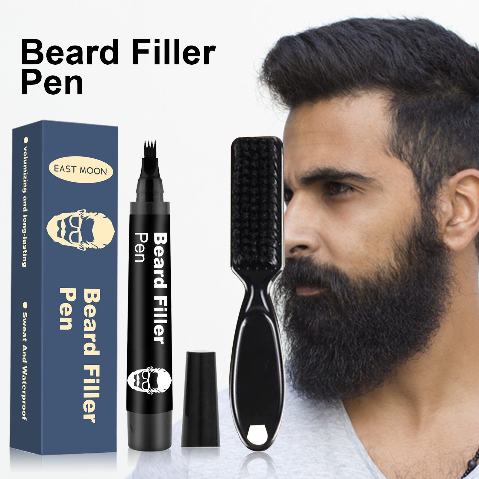 EAST MOON Beard Filling Pen with Comb, Deep Brown, 2-Piece Set photo 6