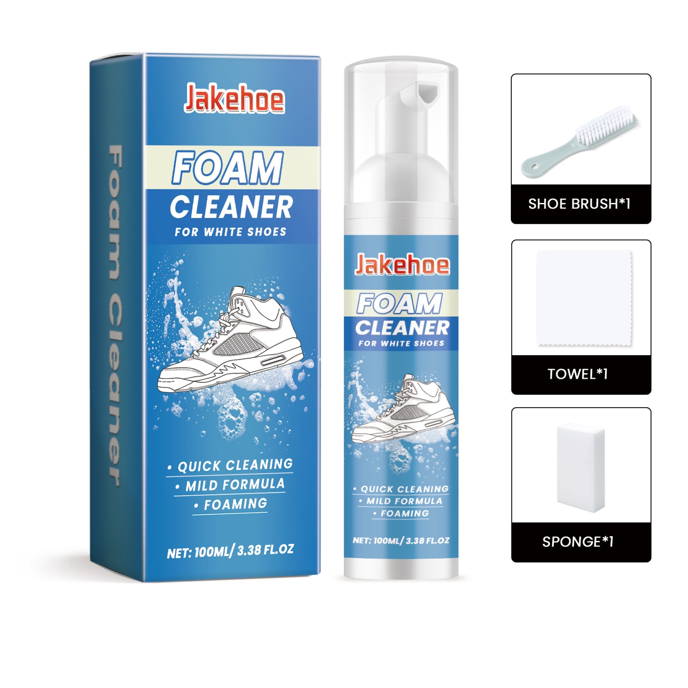 JAKEHOE Shoe Cleaning and Care Kit, 100 ml with Brush, Sponge and Towel photo 1