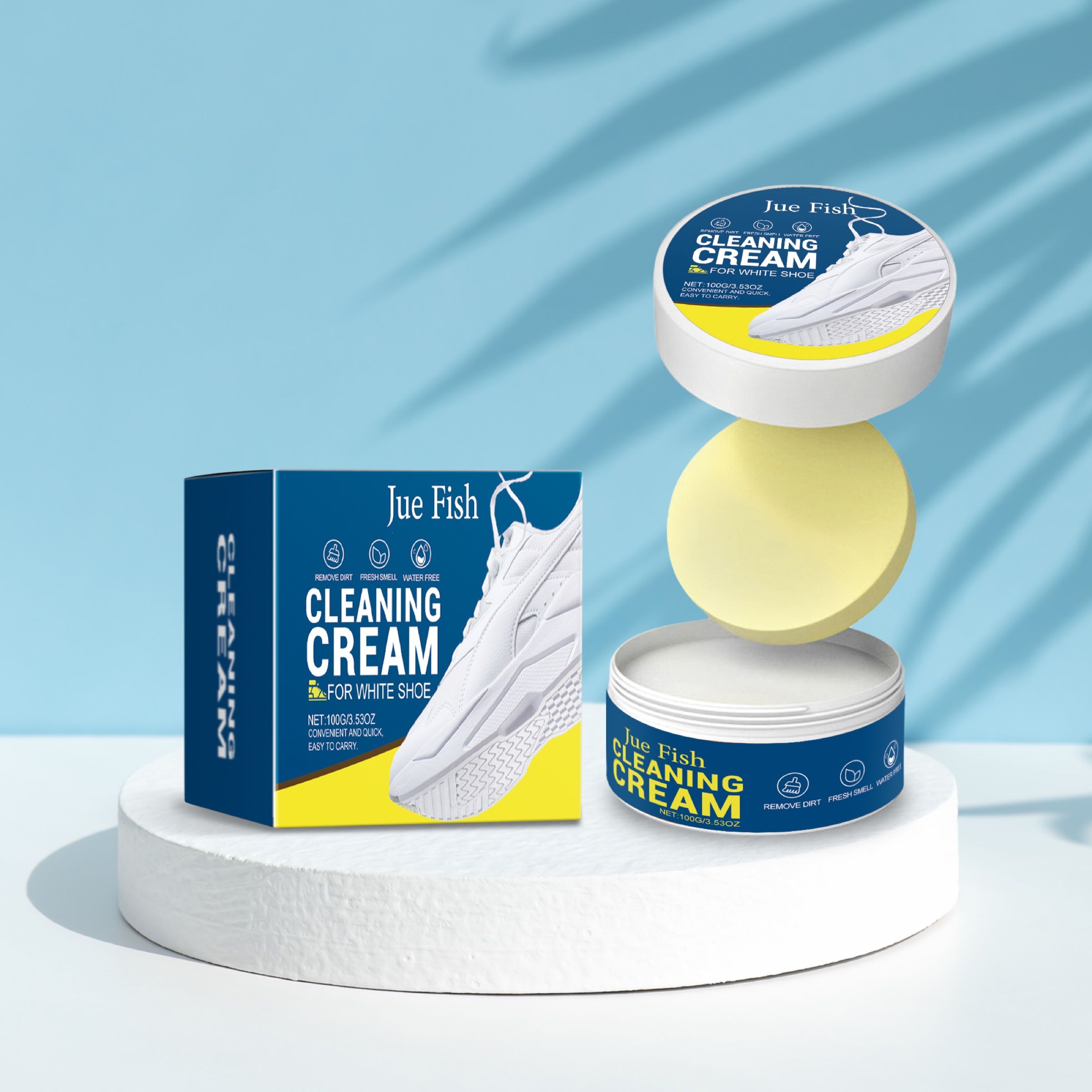 JUE FISH White Shoe Cleaning Cream, 100 g with Sponge photo 6