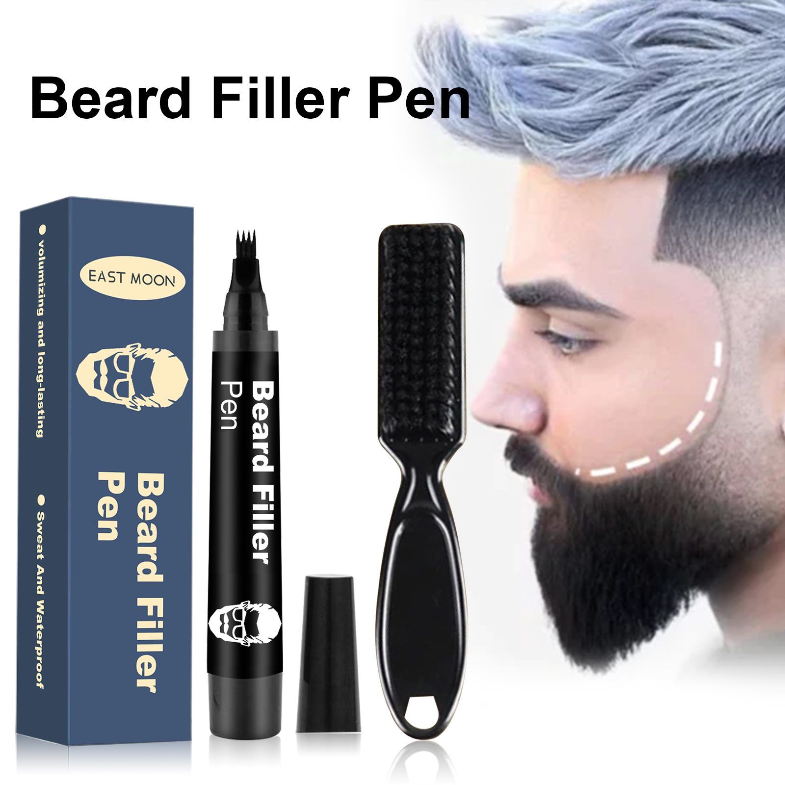 EAST MOON Beard Filling Pen with Comb, Deep Brown, 2-Piece Set photo 8