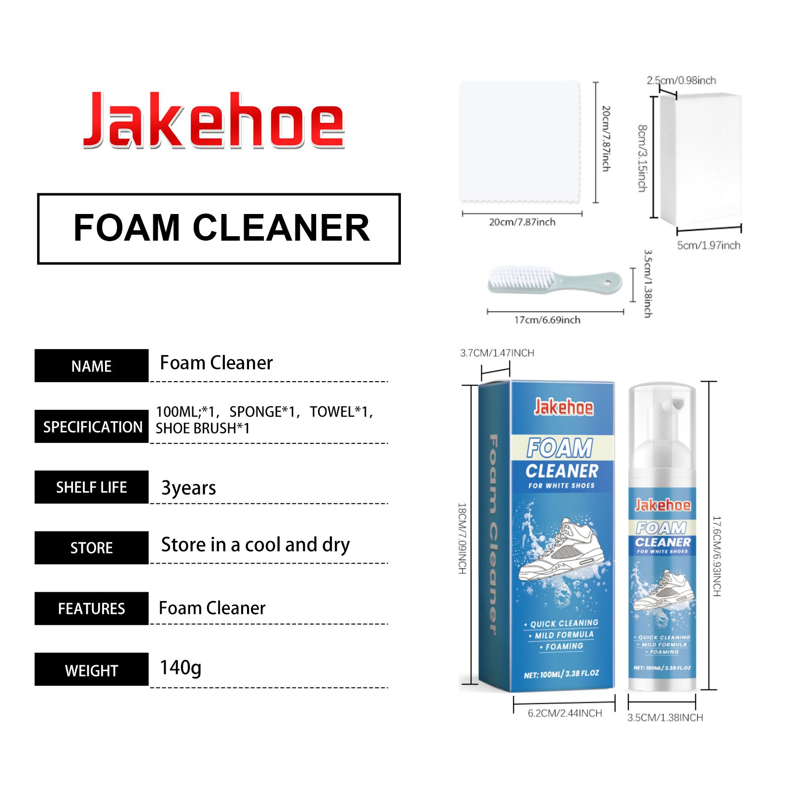 JAKEHOE Shoe Cleaning and Care Kit, 100 ml with Brush, Sponge and Towel photo 7