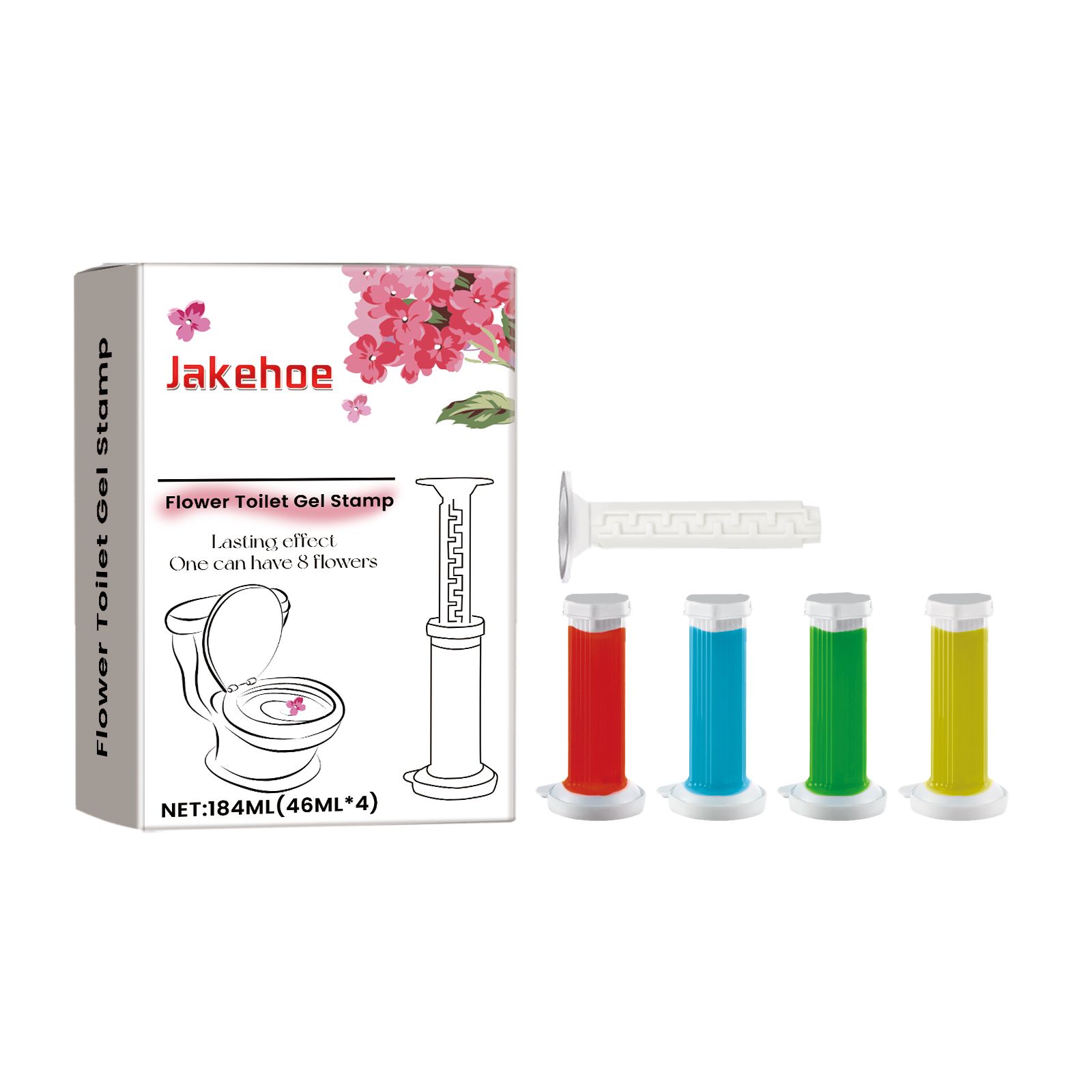 JAKEHOE Flower Toilet Gel Stamp Kit, 4 x 46 ml Gel Cartridges with 1 Pusher (184 ml Total) photo 1