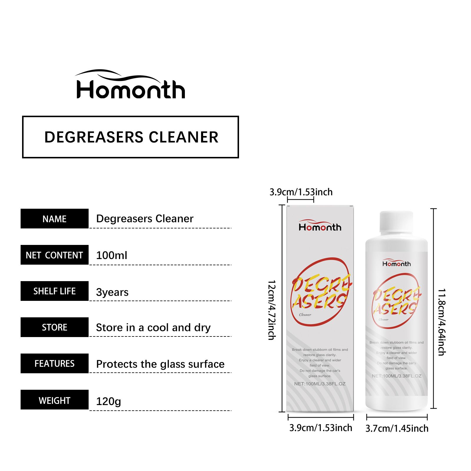 HOMONTH Automotive Glass Film Cleaner, 100 ml / 1 Bottle photo 4