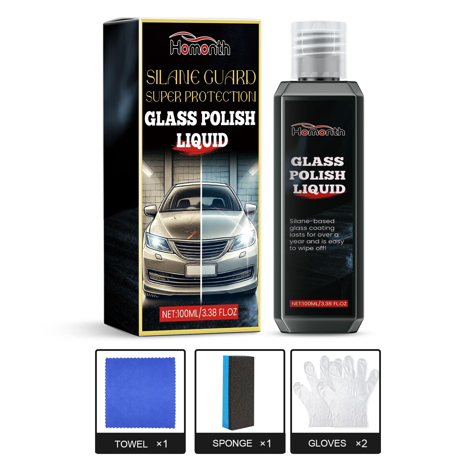 HOMONTH Automotive Glass Polish Liquid Kit, 100 ml Kit photo 1