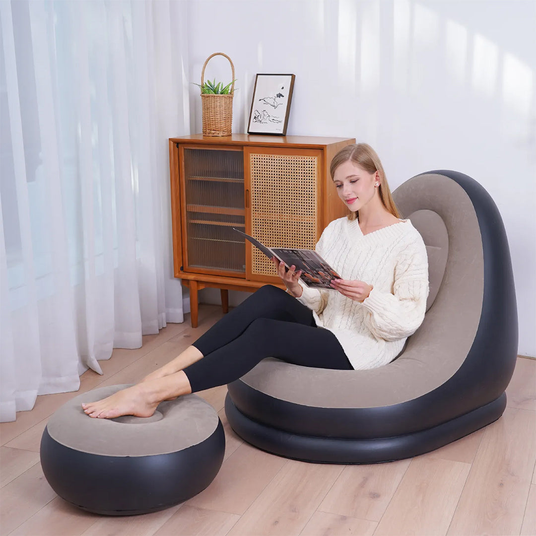 Inflatable Lounge Chair With Footrest, Soft Flocked Surface photo 1