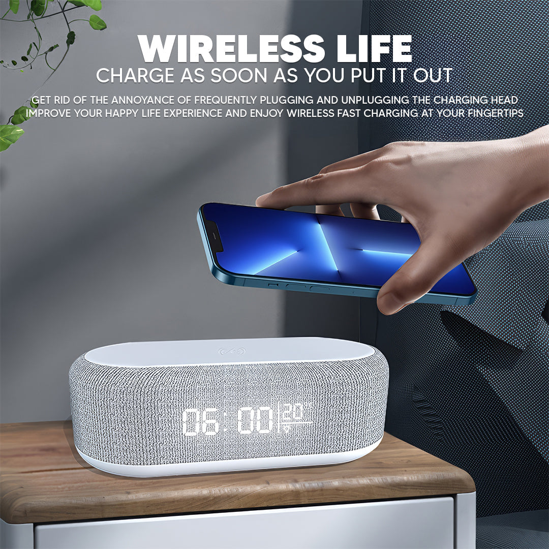 Bluetooth Speaker With 15W Wireless Charging - LED Clock, Alarm, RGB Night Light photo 2