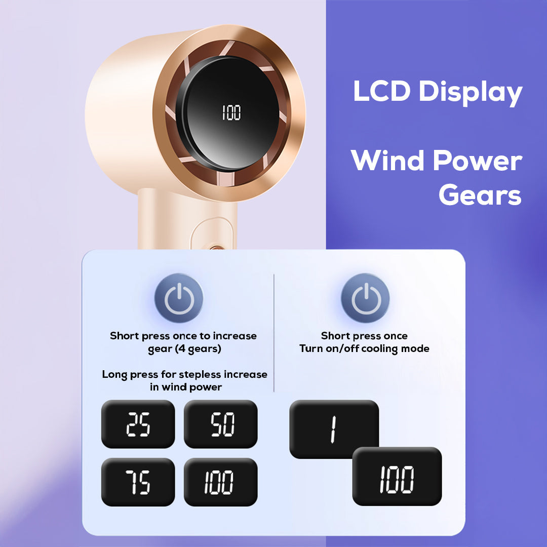 Handheld Turbo Fan With LCD Display - 100-Level Speed Control, High-Speed Cooling & Silent Brushless Motor photo 4