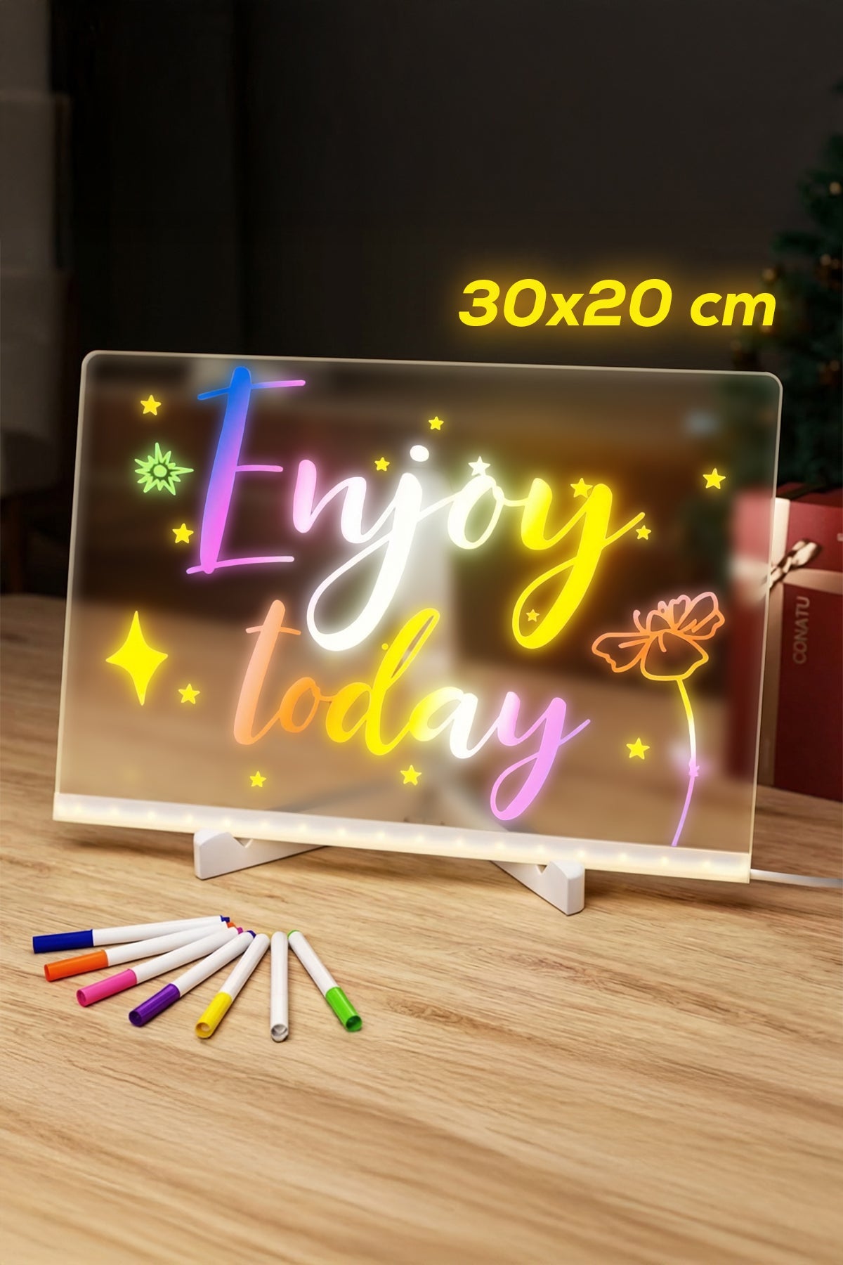 30 X 20 Cm LED Acrylic Message Board With 7 Colour Pens, USB Light Up Drawing Board And Adjustable Stand photo 1
