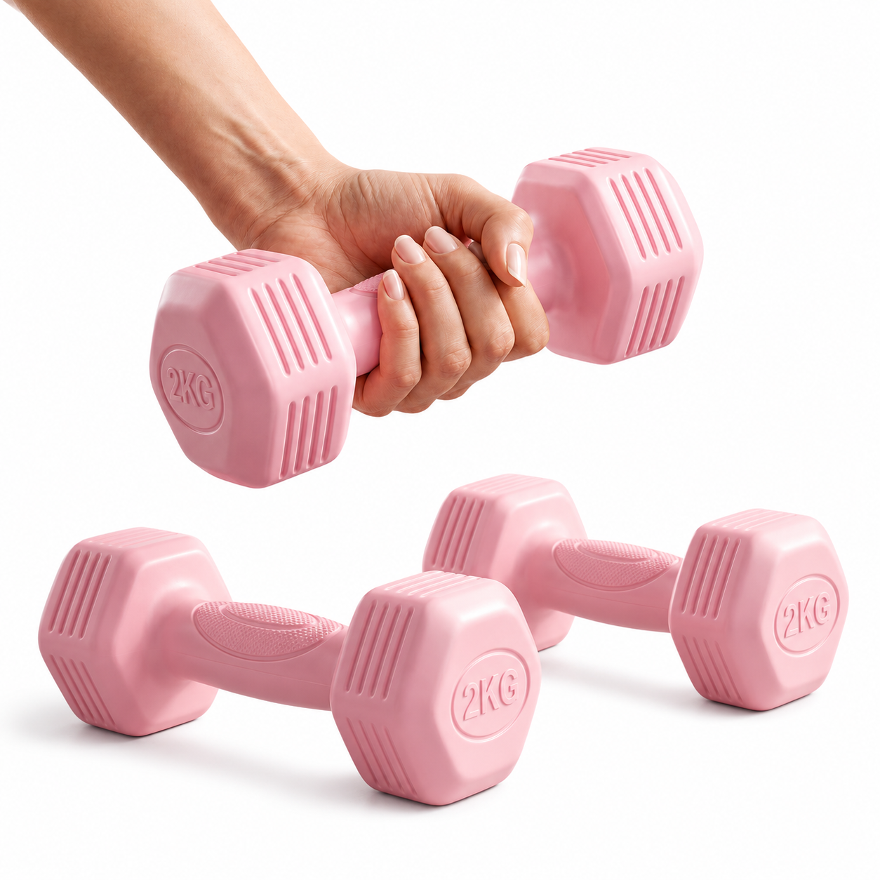 2x2kg Pink Dumbbell Set - 4kg Total, Comfort Grip Hand Weights For Home Workout, Fitness & Light Training photo 1