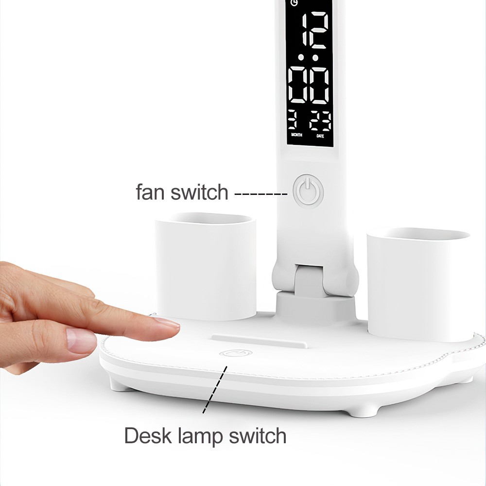 4-Head LED Desk Reading Lamp With Fan Clock Dimmable Rechargeable Touch Light photo 3