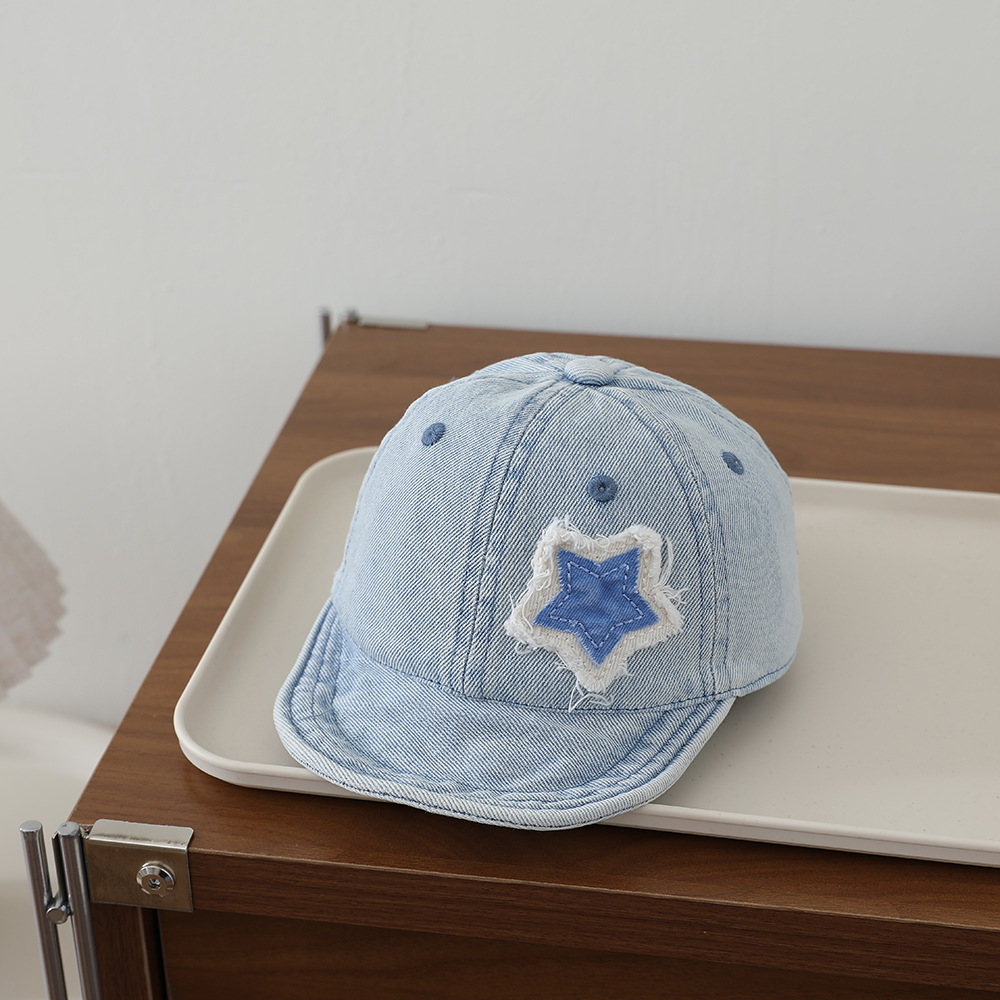 Ruffled Fabric Star Children's Denim Baseball Cap, Washed And Distressed Soft Brim Baby Beanie, Suitable For Outdoor Outings photo 2