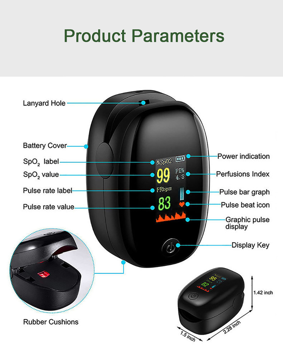 Fingertip Pulse Oximeter - OLED Display Blood Oxygen Saturation & Heart Rate Monitor With Perfusion Index photo 2