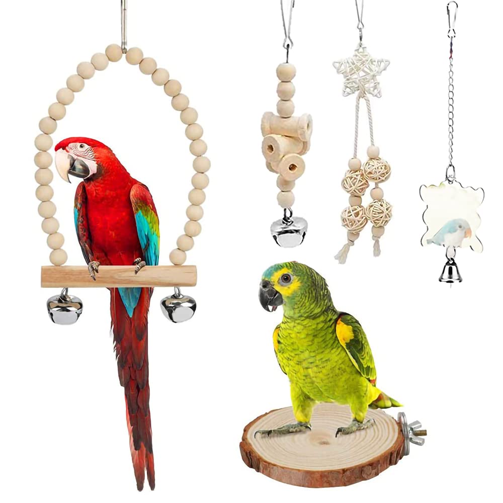9-Piece Parakeet Toys & Budgie Toys, Bird Cage Accessories Set Natural Wood Bird Toys Include Coconut Hideaway, Swing, Ladder, Perch, Mirror And Hanging Toys For Budgies & Cockatiels photo 6