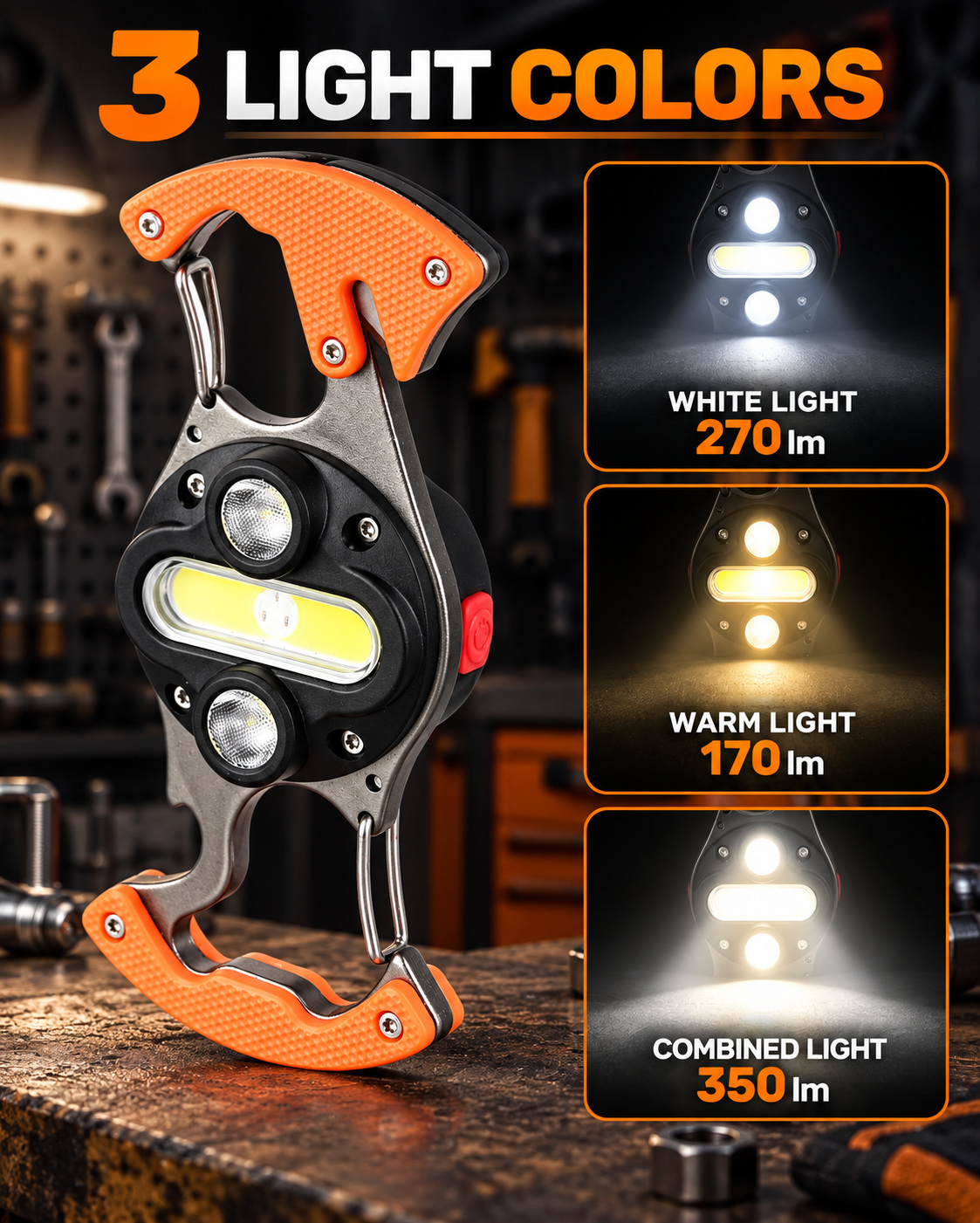 Rechargeable Magnetic Battery Display Type C LED Work Light Hanging Hook W5146 350LM Flashlight Safety photo 3