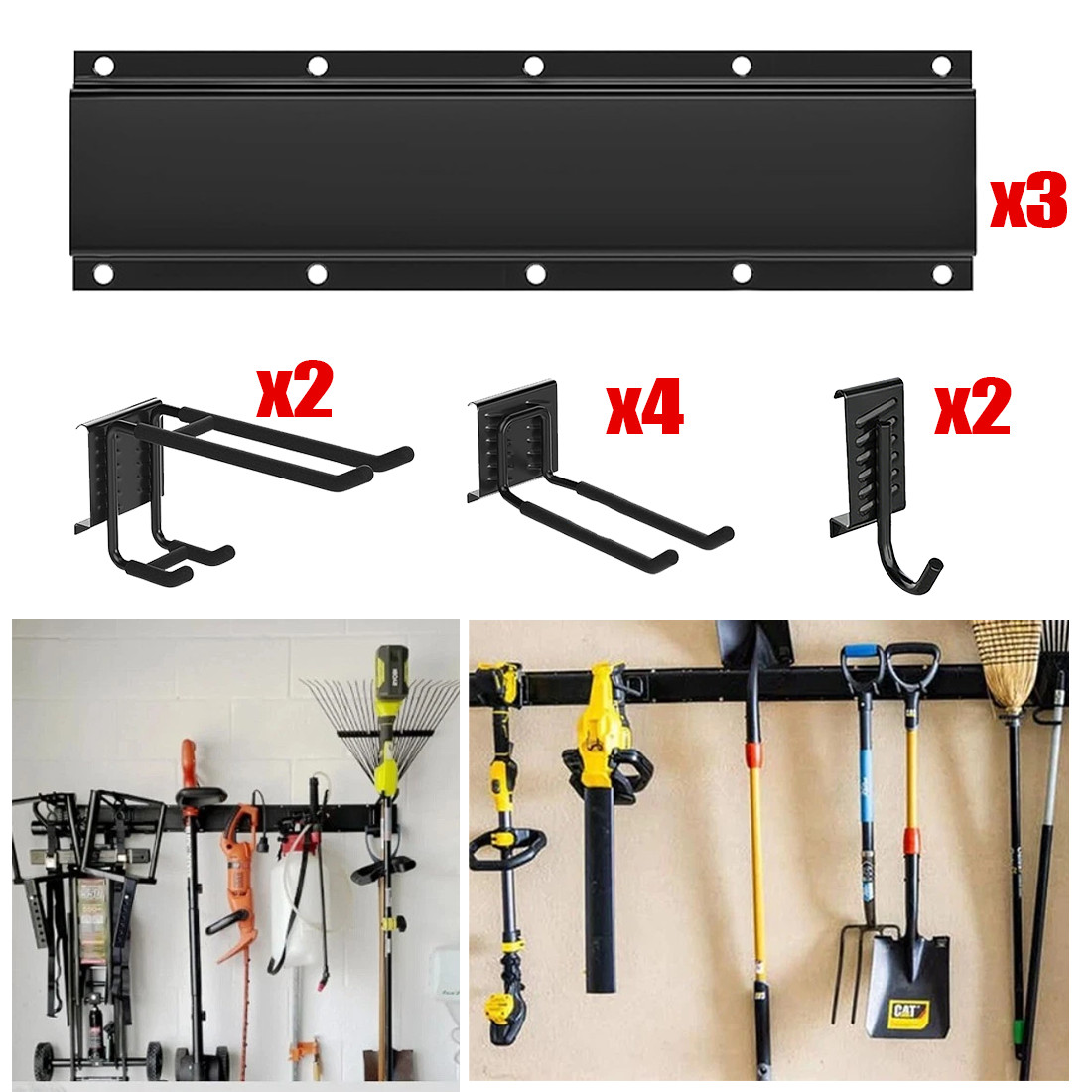 NEW 3x Garage Garden Tool Holder Storage Rack Shed Wall Mounted Organiser Long Hooks photo 1