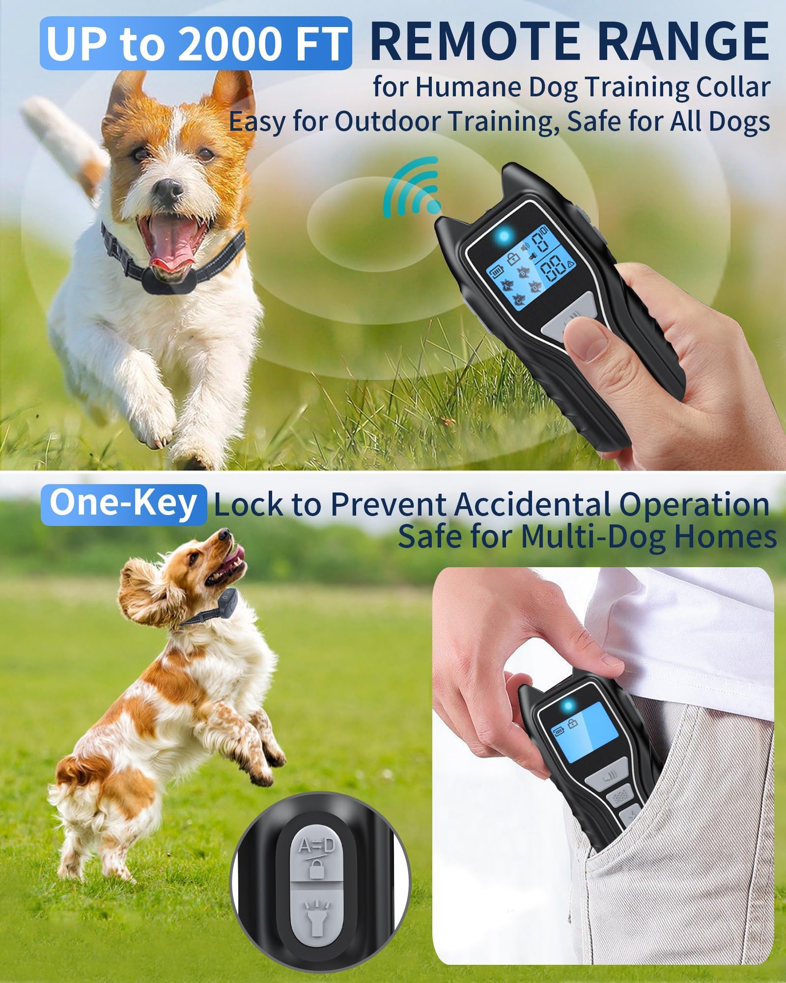 Dog Shock Collar With Remote Control, Waterproof Dog Training Collar Bk 2000FT Range, 4 Training Modes, Security Lock, Rechargeable IPX7 Waterproof Receiver, Fits Small Medium Large Dogs 15-120 Lbs photo 4