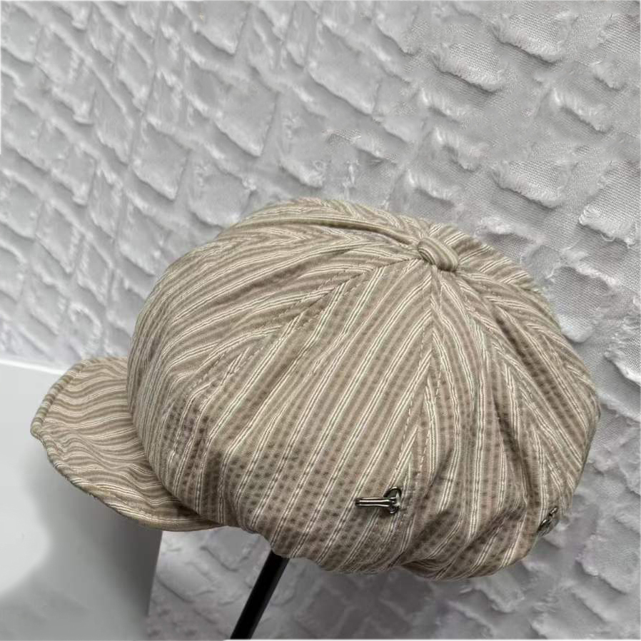 Fashion British Style Vertical Stripe Color-matched Vintage Reporter Hat, Artistic And Casual Soft Brim Painter Hat photo 2