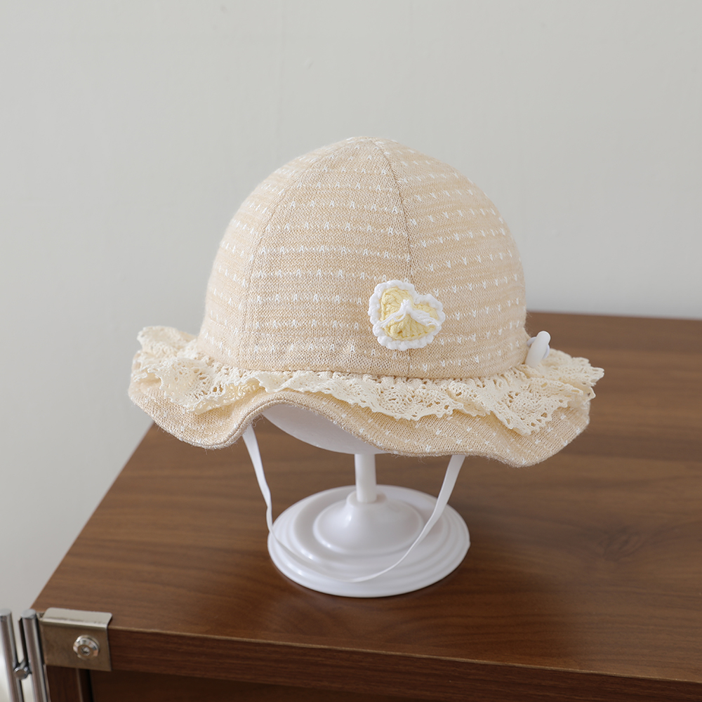 Knitted Jacquard Heart-shaped Crochet Fishing Hat With Lace Trim And Soft Brimmed Hat For Children, Sun Protection Cap photo 4