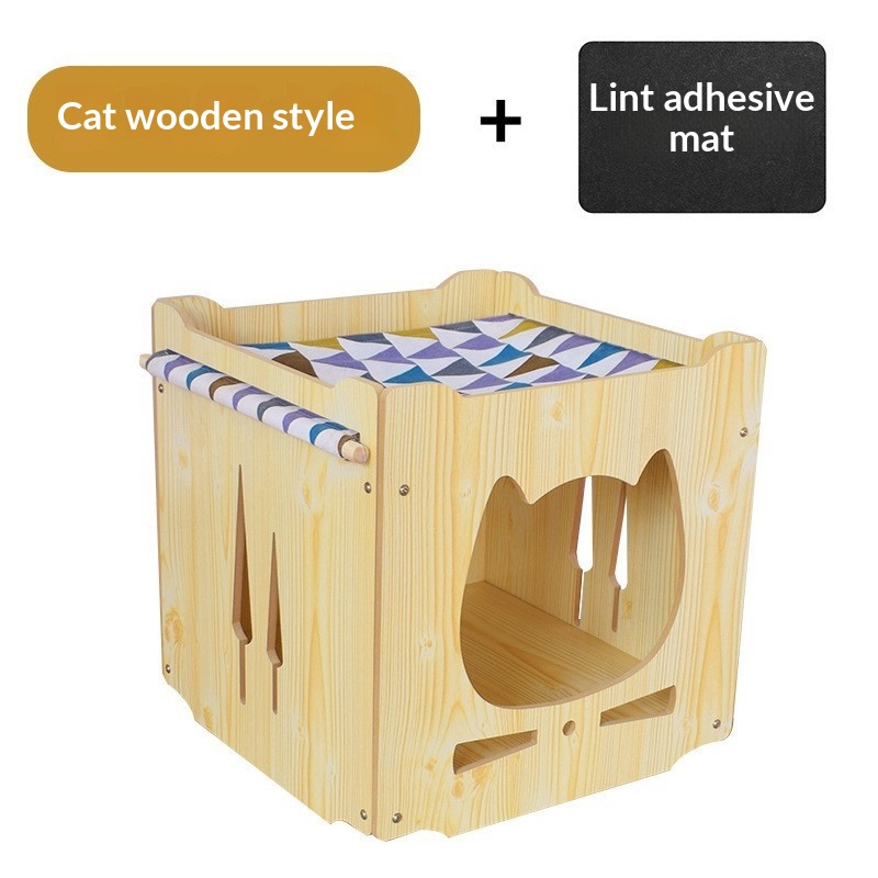 Integrated Wooden Double-Layer Pet Hammock Bed,Thick Cushion With Random Patterns photo 7
