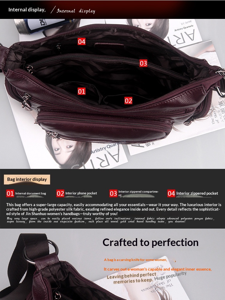 New Cowhide Single Shoulder Crossbody Bag For Middle-aged And Elderly Mothers, Layered Leather Crossbody Bag, Casual - Coffee Color photo 4