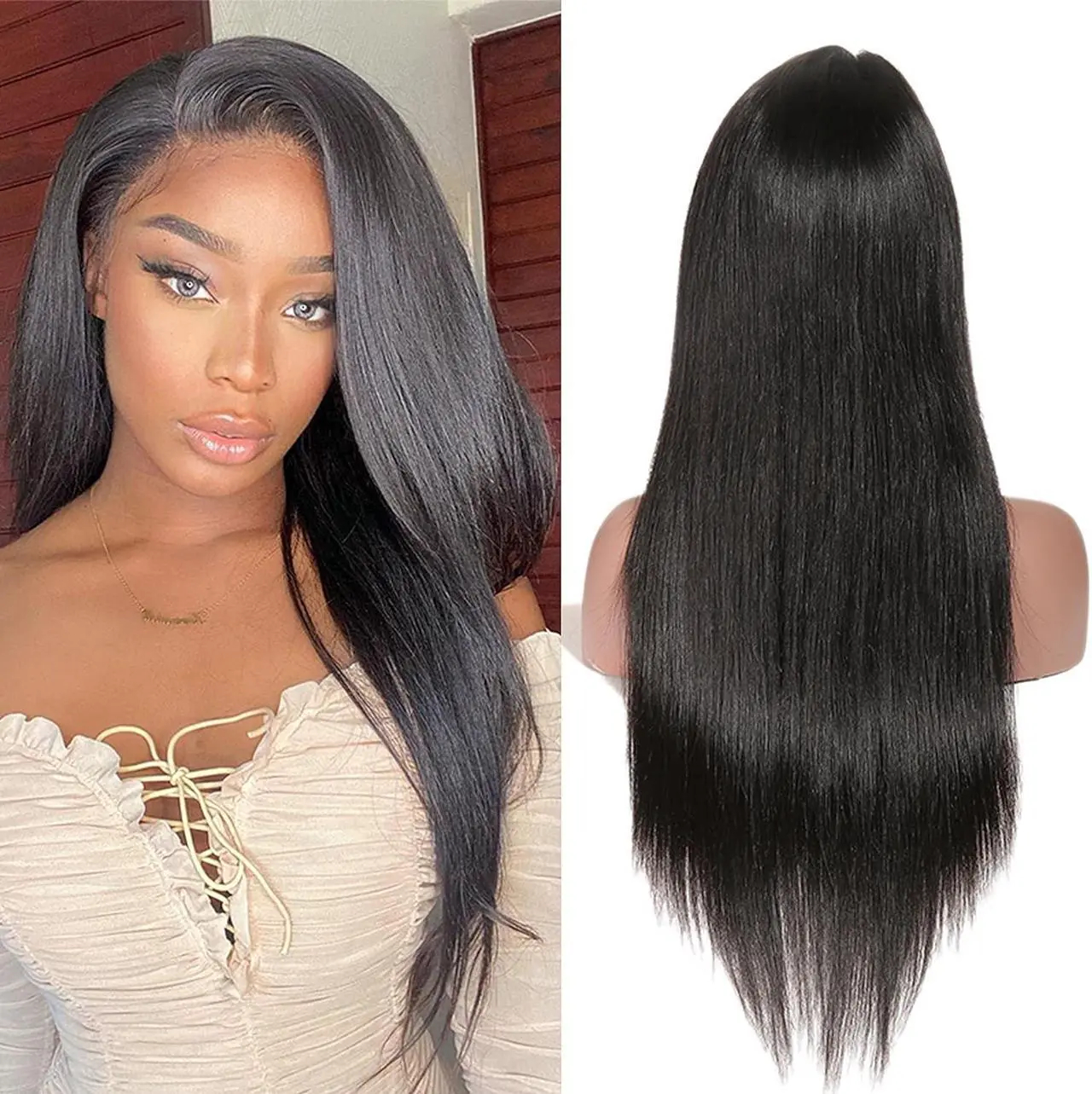 4x4 Pre-cut Lace Straight Human Hair Wig, Natural Color, Density photo 1