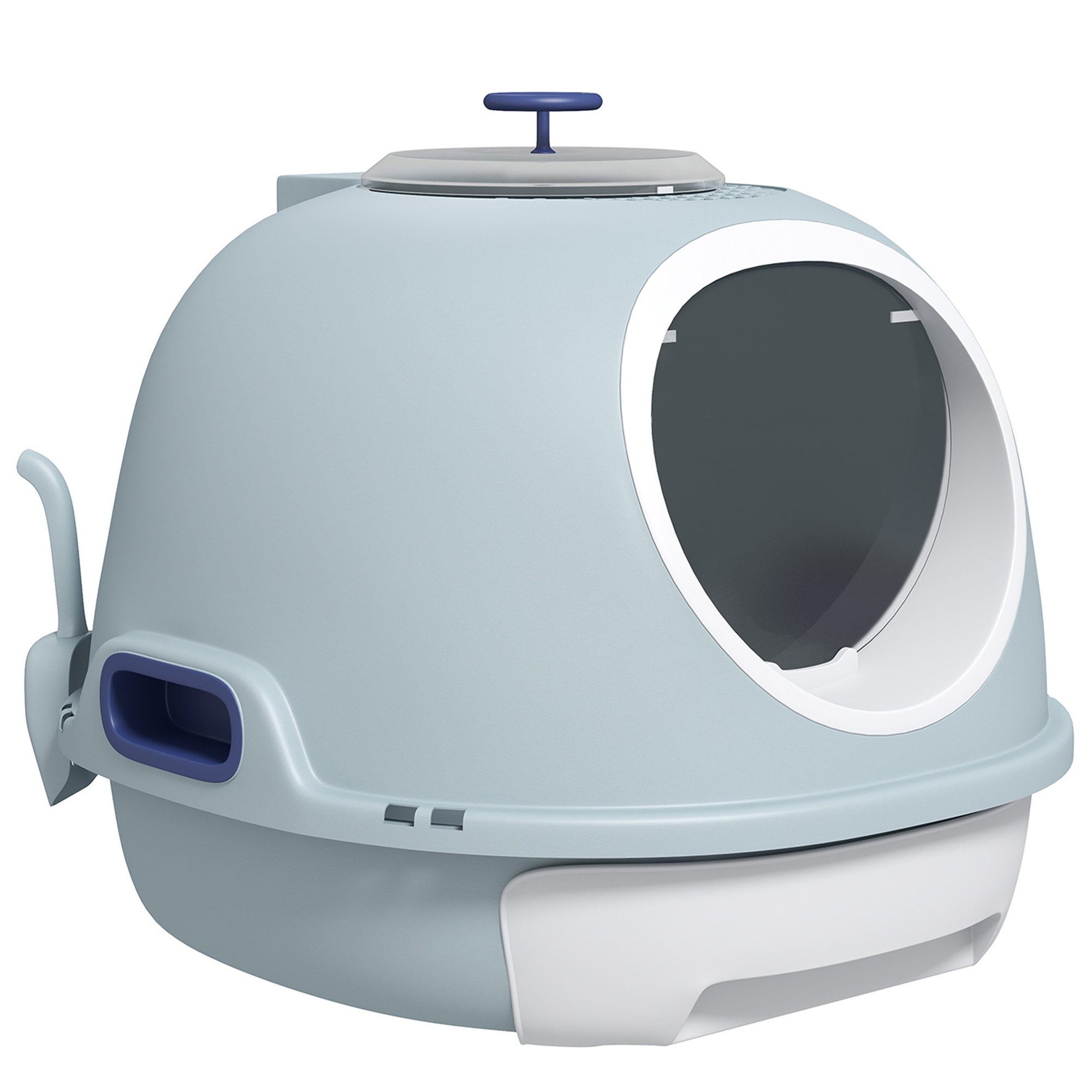 PawHut Cat Litter Box Toilet With Litter Scoop Enclosed Drawer, Front Entry Top Exit, Easy To Clean Blue photo 2