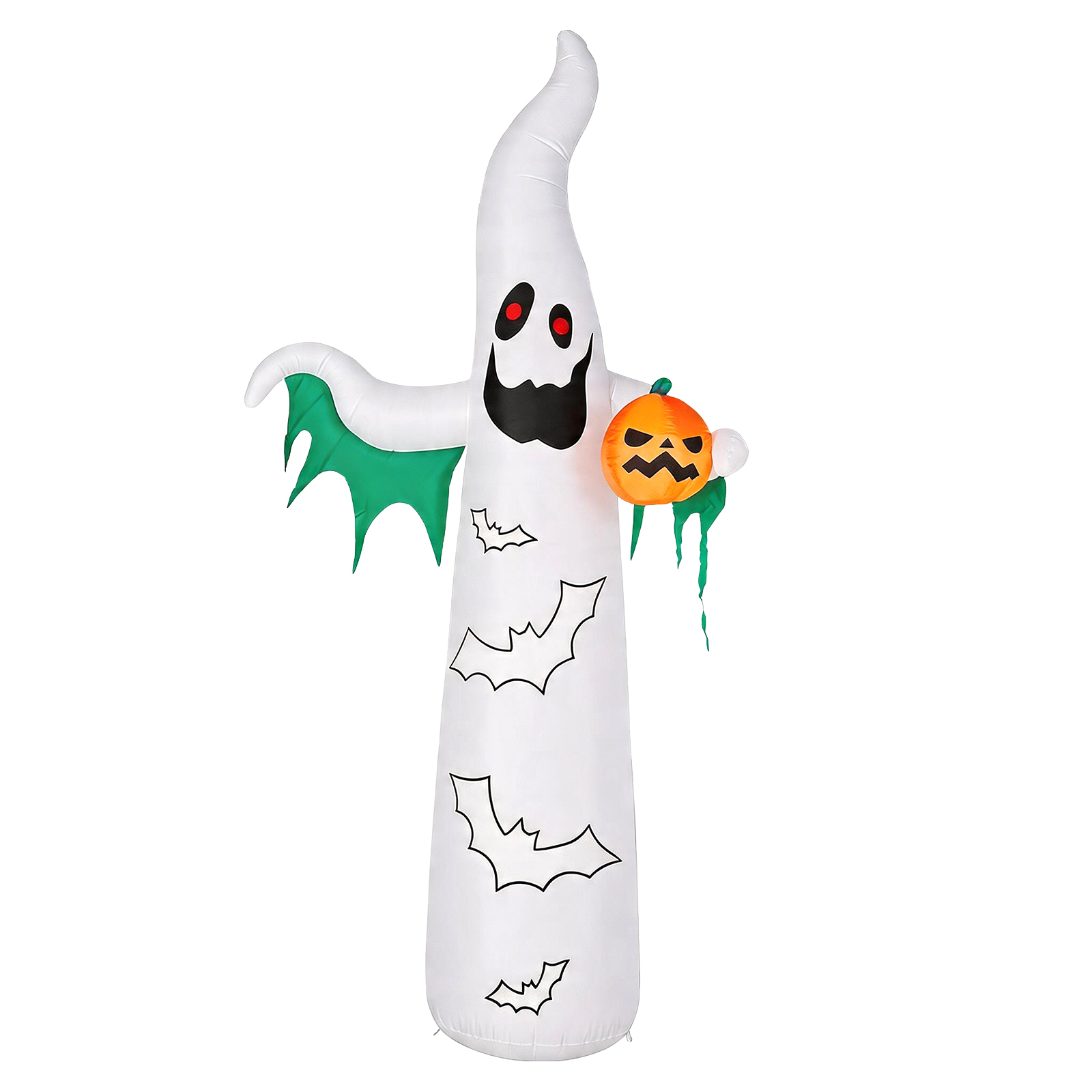 12ft Inflatable Halloween Decor With Flashing Bats & White Ghosts,4 LED Lights - 82 String Lights,White & Green,12V 1500mA US Power Adapter photo 2