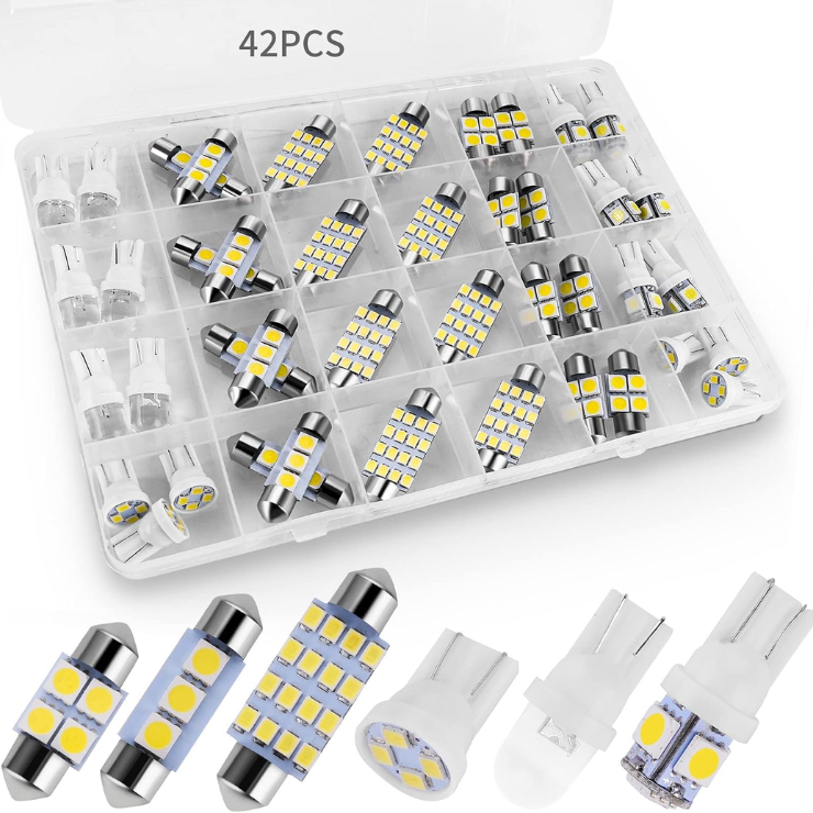 42 Pieces Interior Car Lights, Super Bright White Dome Map Tail Cab Lights Bulb Kit Set , DE3175 T10 31mm 41mm 194 LED Bulb For Your Trucks Width Lamp White photo 1