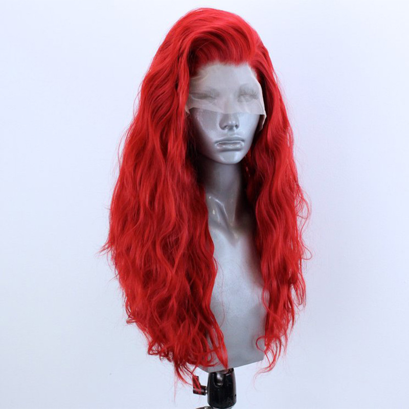 Red Curly Hair Half-hand Crocheted Front Lace Synthetic Wig photo 2