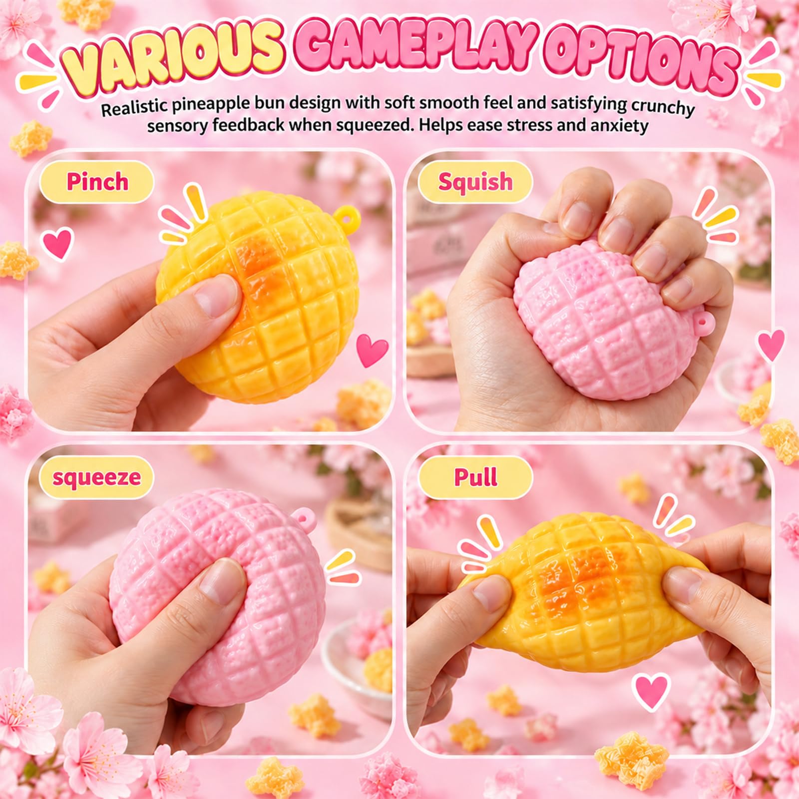 Crunchy Pineapple Bun ,ASMR , Squishy Toys For Adult Crunchy  Crunchy Pineapple Squishy Toy,Relieve Anxiety,Asmr Bead Filled,Fruit Squeezing Fun photo 2