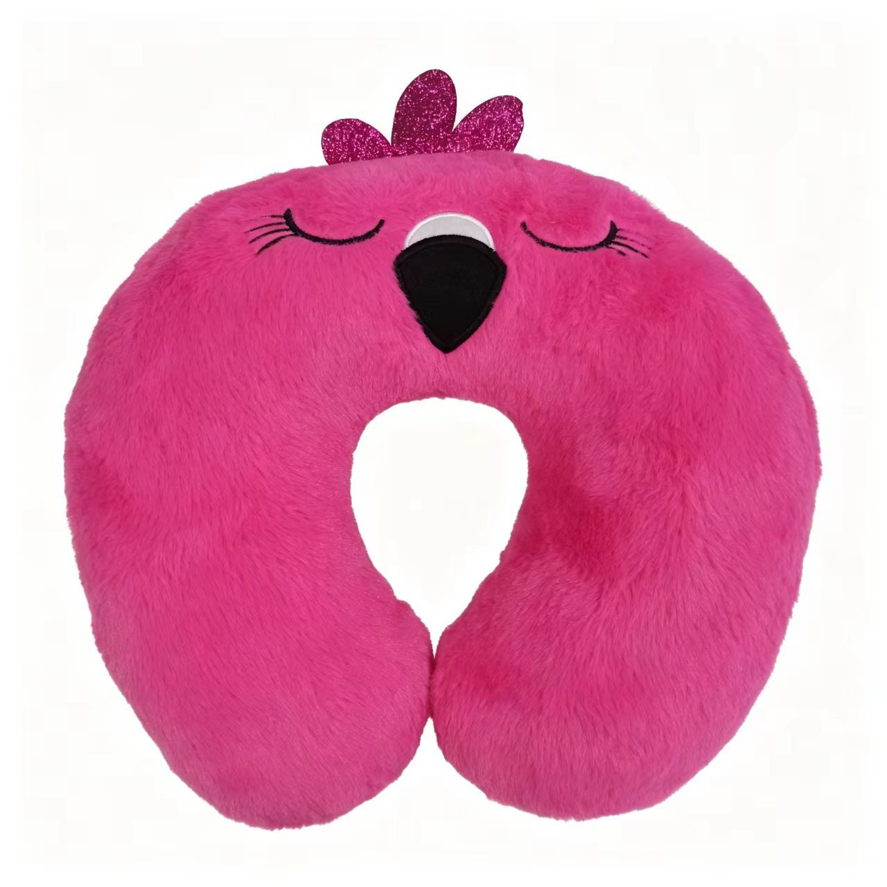 Cute Hot  Flamingo Plush Travel Neck Pillow, PP Cotton Filled U Shaped Neck Support Cushion, Soft Fluffy Neck Rest For Airplane Car Office Nap photo 1