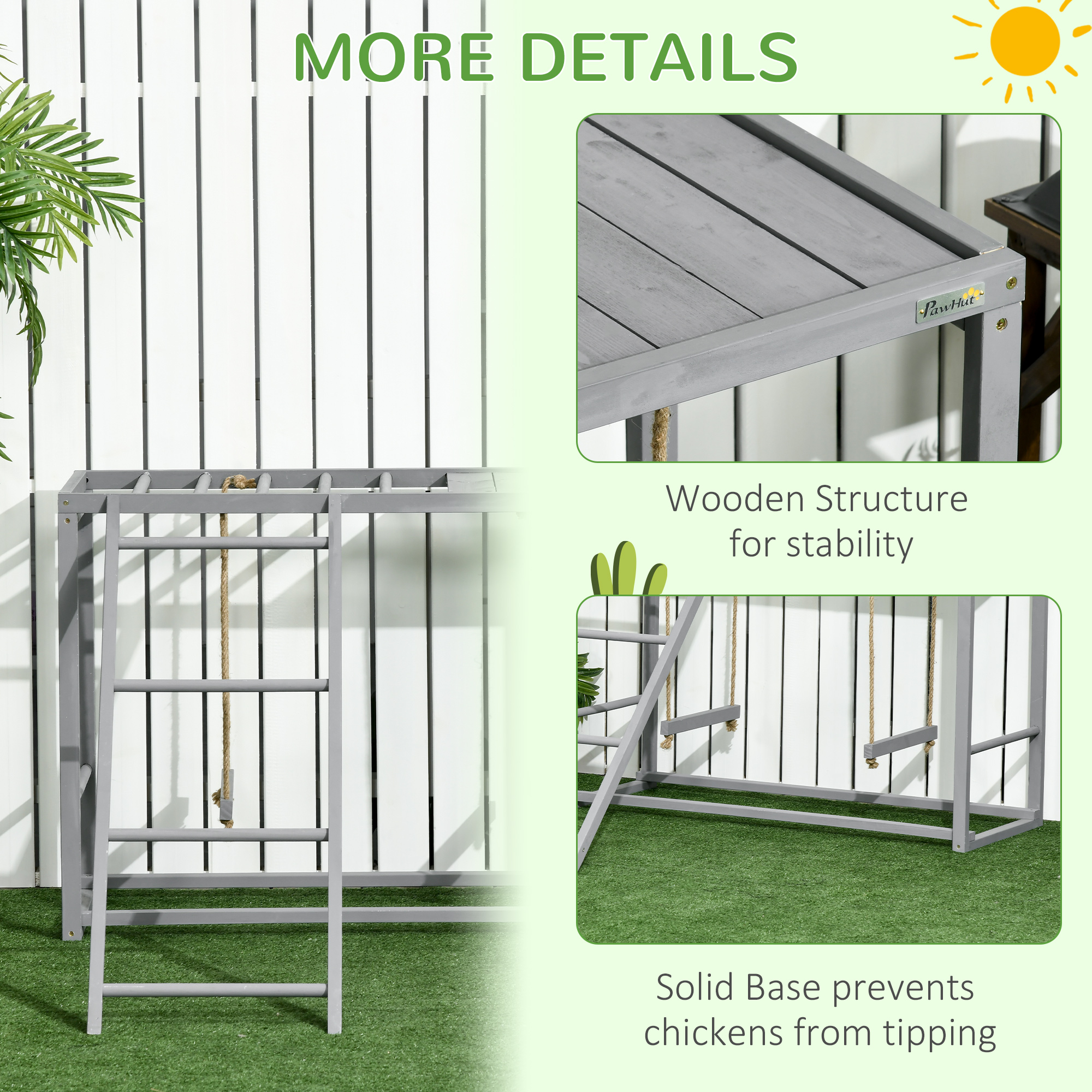 Chicken Activity Game With Swing Set For 3-4 Birds, Wooden Chicken Coop Accessory With Multiple Chicken Perches And Hen Ladder Grey photo 2