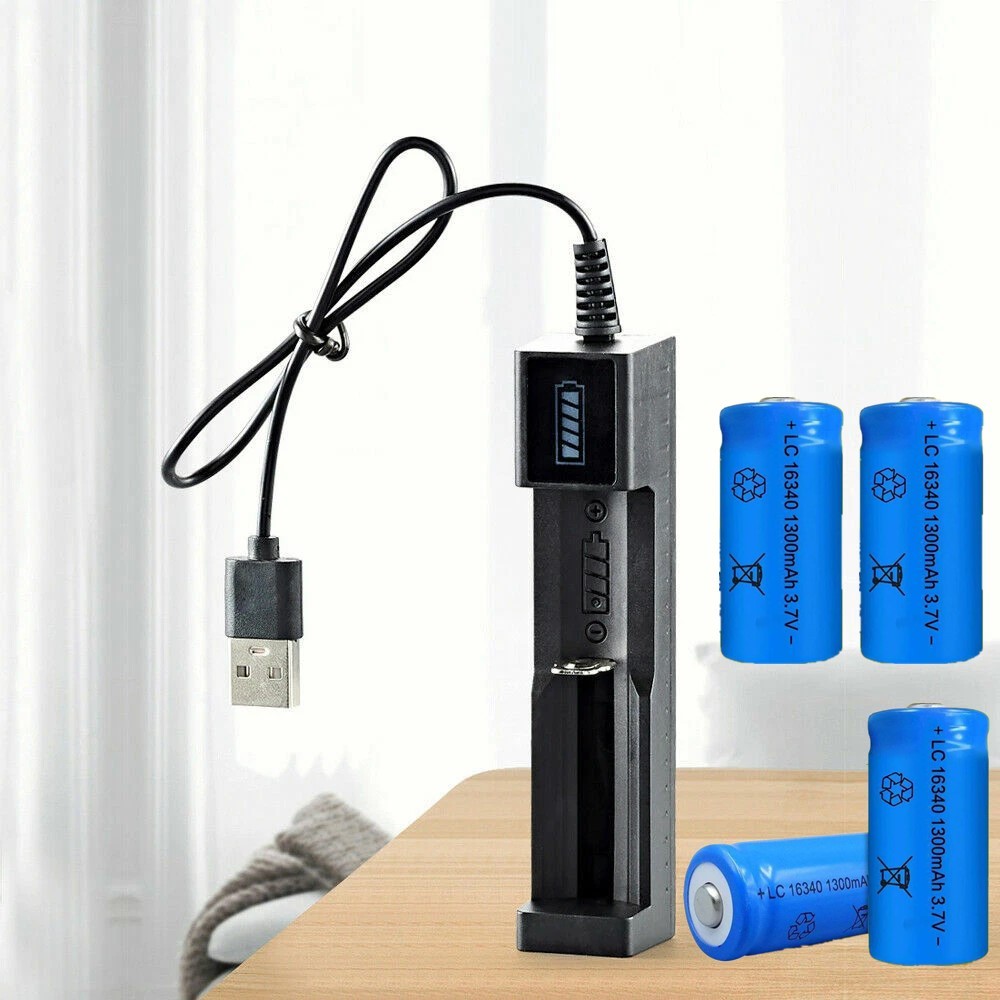 1300 MAh 16340 CR123A Rechargeable Lithium-ion Battereis 3.7 V Li-ion Battery USB Battery Charger photo 5