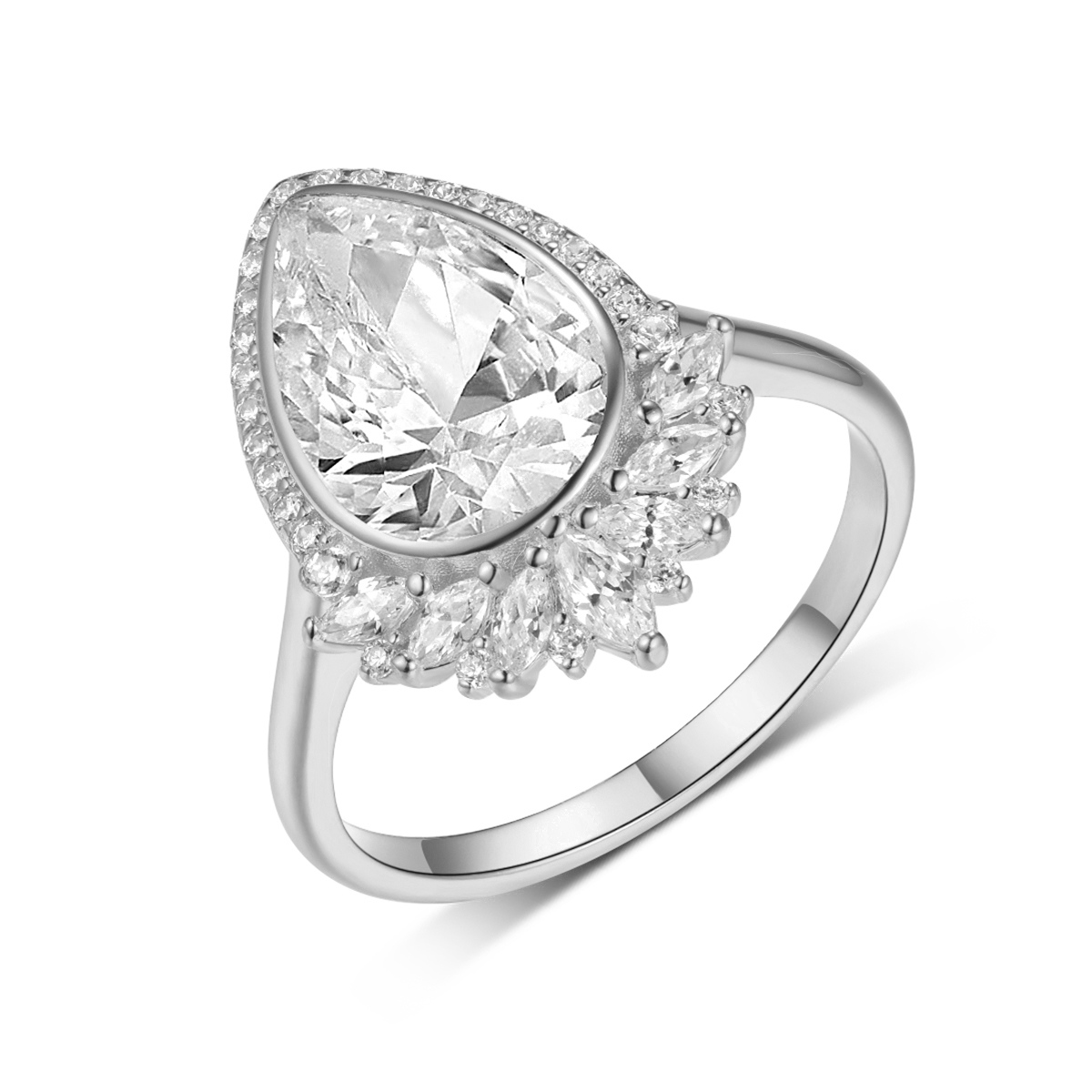 S925 Silver 4g Pear Moissanite Ring, 8x12mm D VVS1 Teardrop Halo Design, GRA Certified US 6-9 photo 2