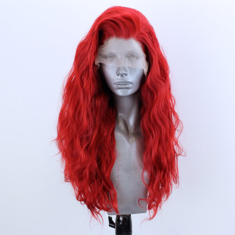 Red Curly Hair Half-hand Crocheted Front Lace Synthetic Wig photo 1