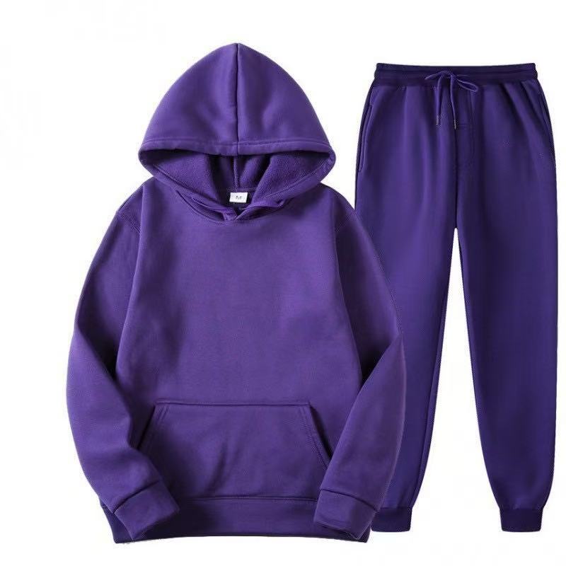2025 New Men Spring Autumn Solid Hoodie 2Pcs Tracksuit Casual Sport Suit photo 2
