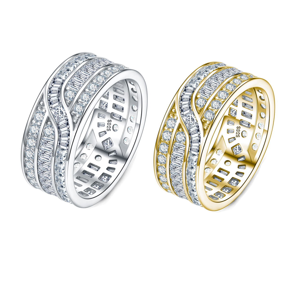 S925 Silver 4.5g Wide Moissanite Eternity Band, Baguette & Round D VVS1, GRA Certified US 5-8 photo 1