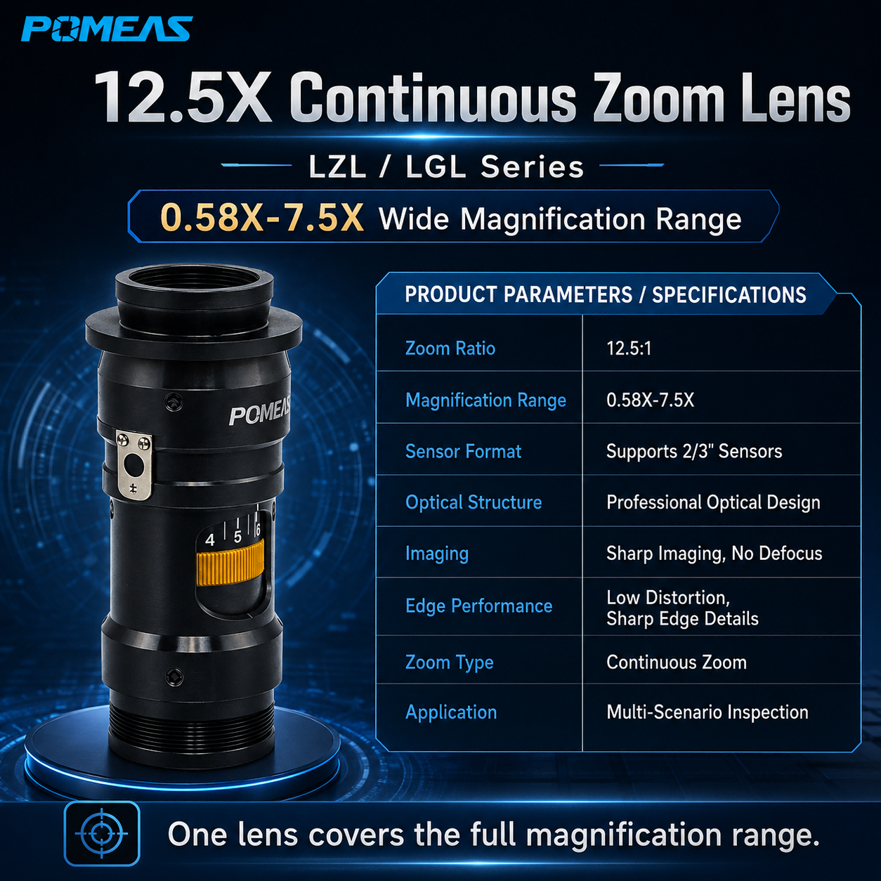 12.5X Manual Continuous Zoom Lens With 15 Mechanical Positions For Machine Vision LZL-12100D15 photo 1