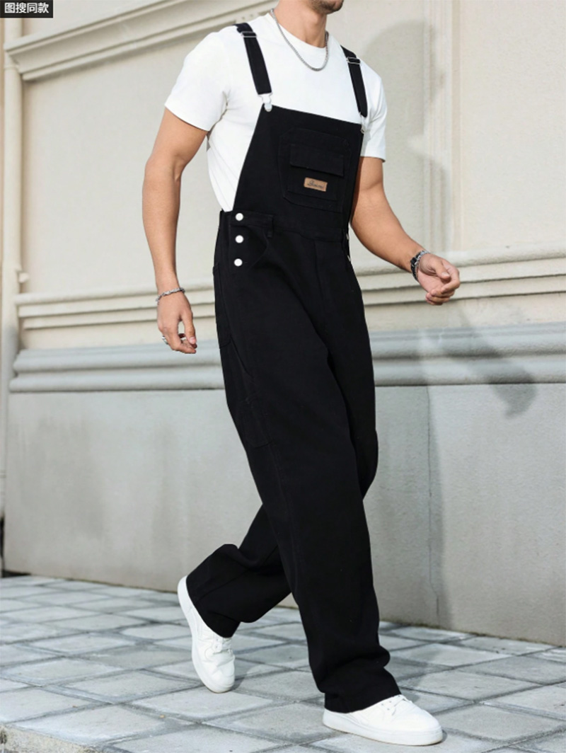 Black Denim Overalls Men Plus Size Big And Tall Relaxed Loose Fit Workwear Bib Overalls US Ready Stock photo 4